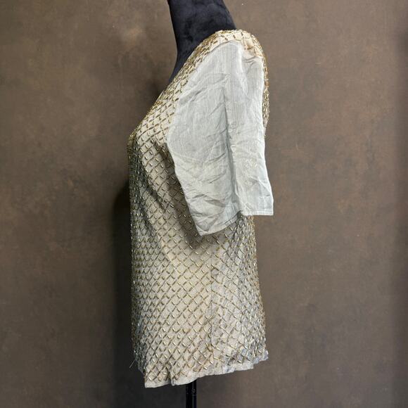 Anne Weyburn Beaded Top Embellished Scoop Neck Gold Polyester Sheer Size 14/42 - Picture 4 of 11